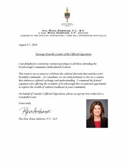 Letter from Hon. Rona Ambrose